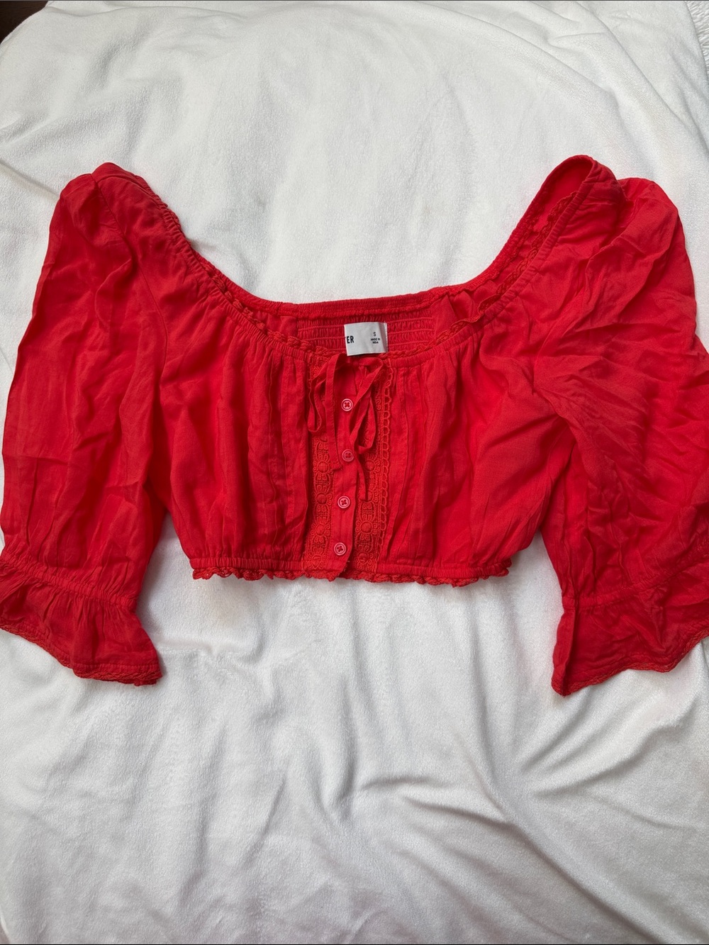 Hollister Red Cropped Peasant Blouse